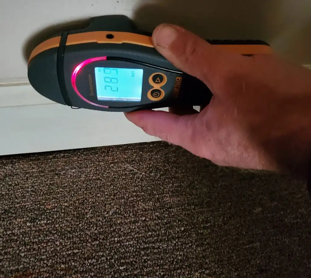Moisture detection at baseboard during Storm Damage Restoration in Elmwood Park
